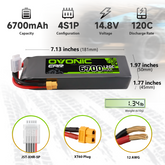 2× OVONIC 4S Lipo Battery 6700mAh 120C 14.8V with XT60 Plug for 1/8 scale RC Car RC Truck